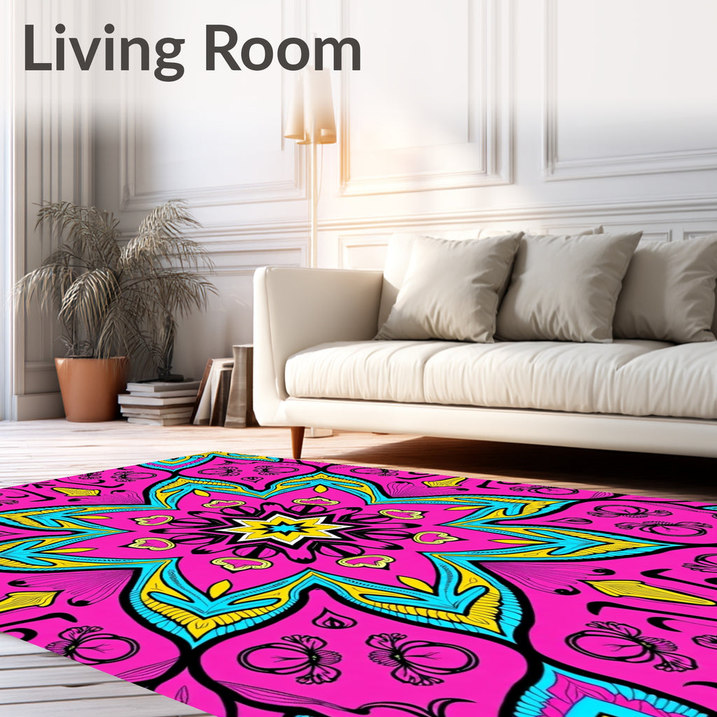 Vibrant Hot Pink Floral Starburst Rug