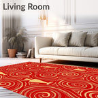 Red Gold Swirl Vase Brocade Rug