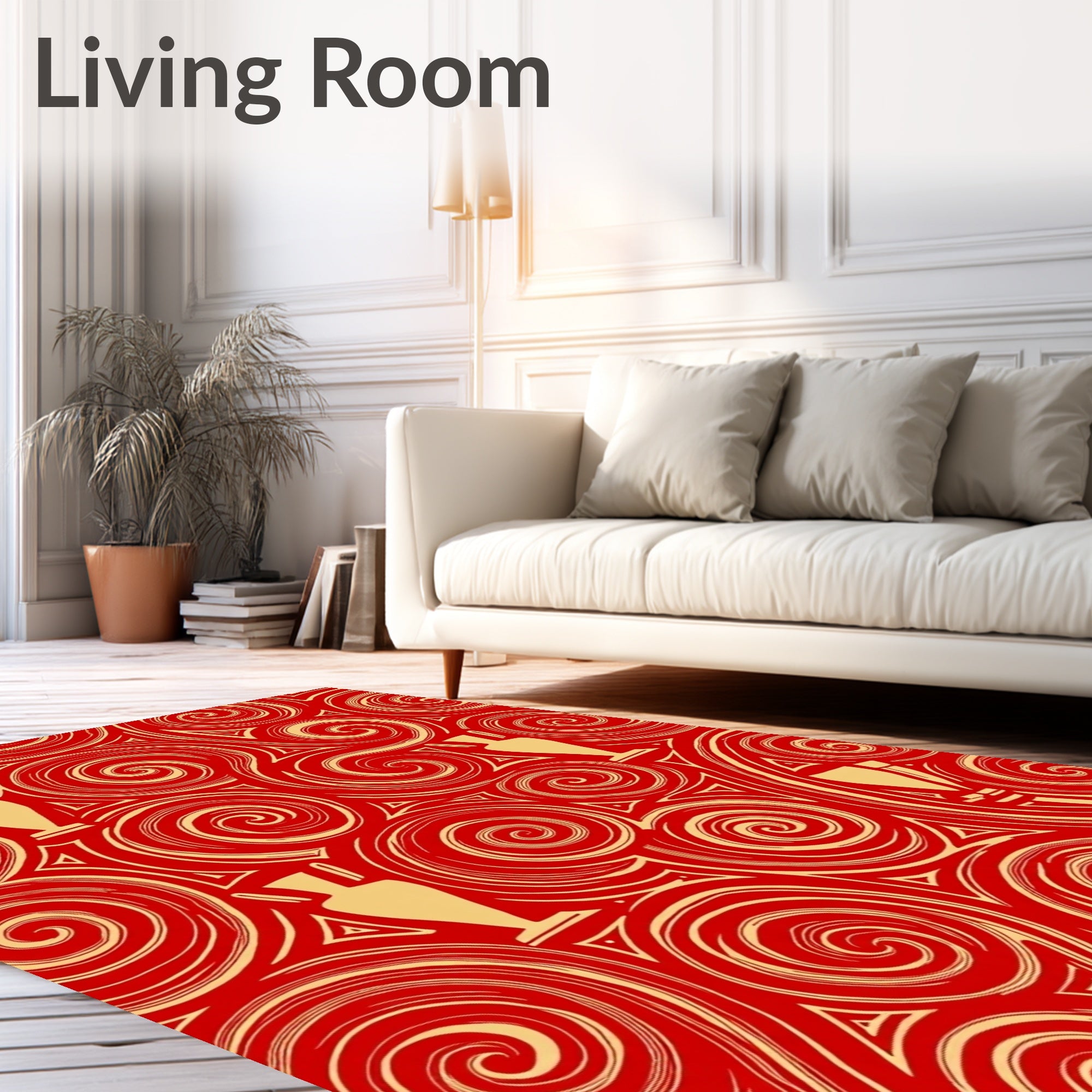 Red Gold Swirl Vase Brocade Rug
