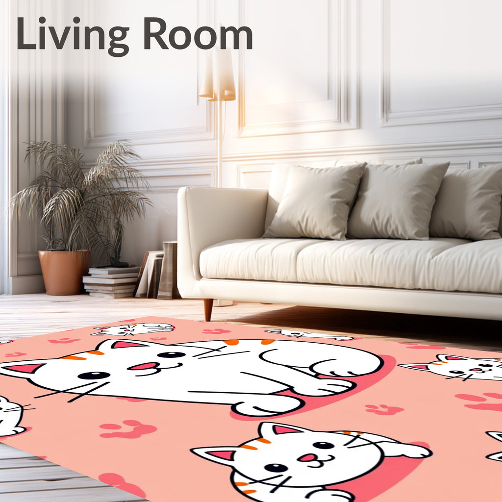 Cute White Kittens Paw Prints Pink Rug