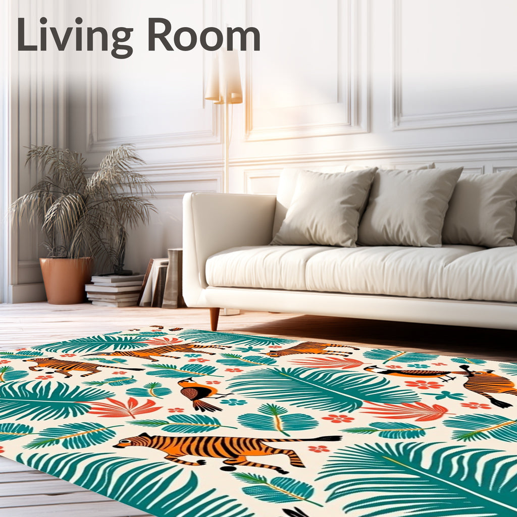 Jungle Cats Birds Tropical Foliage Rug