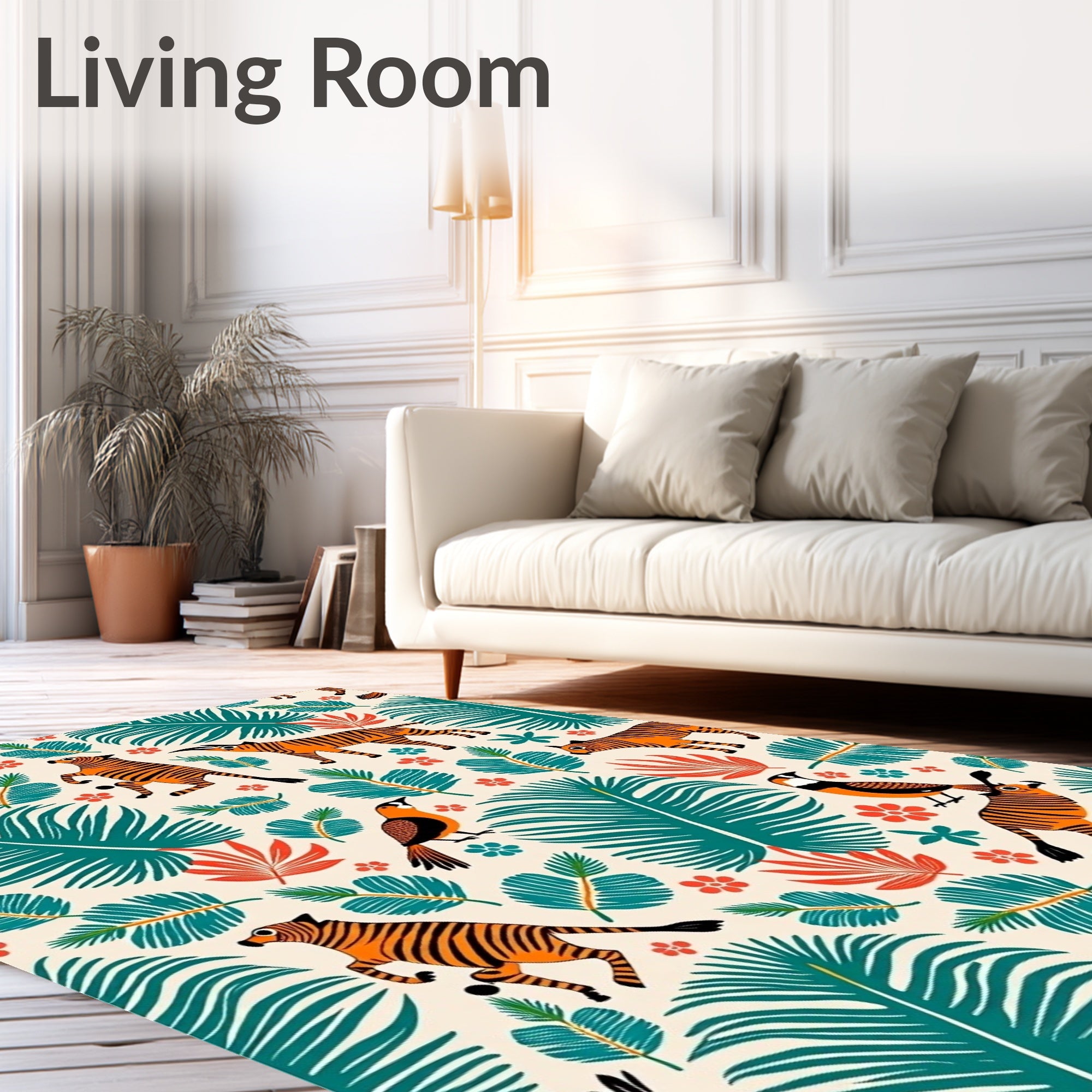 Jungle Cats Birds Tropical Foliage Rug