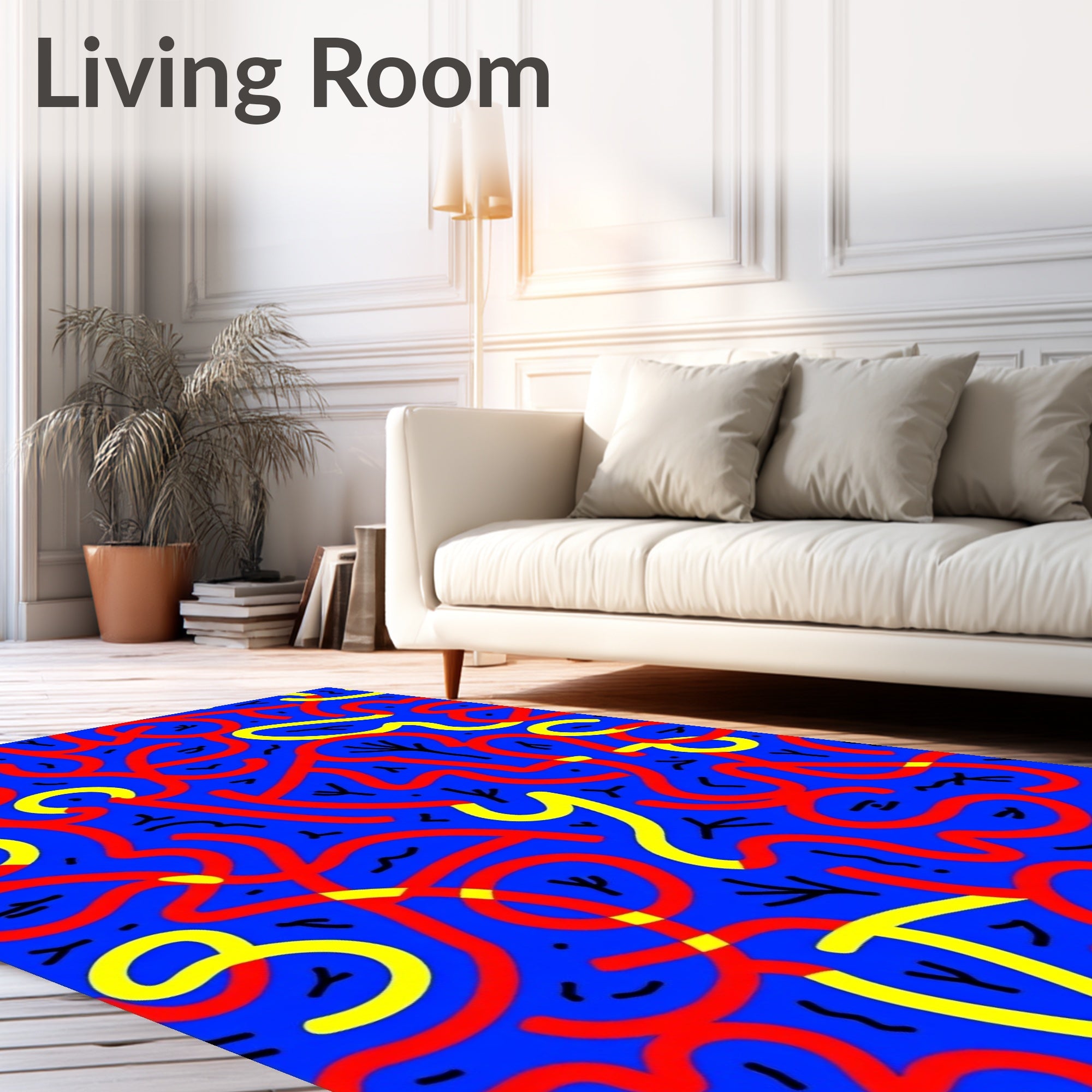 Abstract Red Yellow Swirl Blue Background Rug