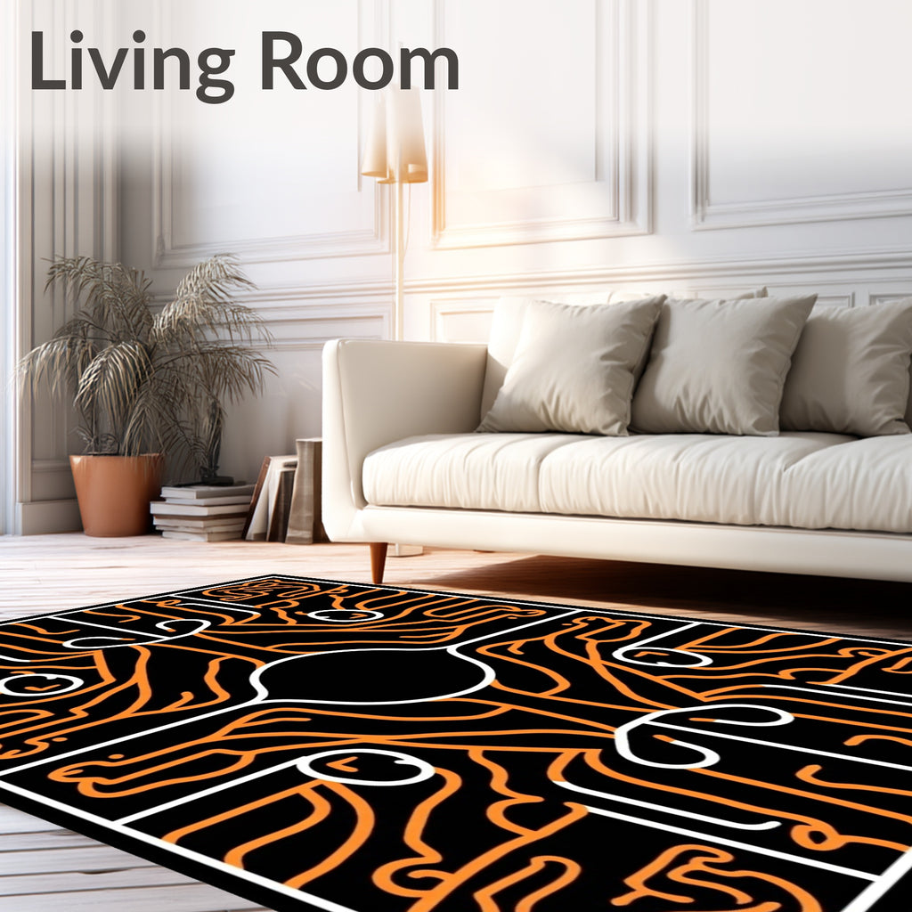 Bold Orange Black Figure Abstract Rug
