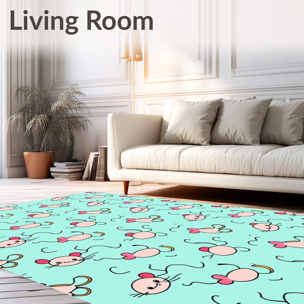 Cute Pink Mice Aqua Background Repeating Rug