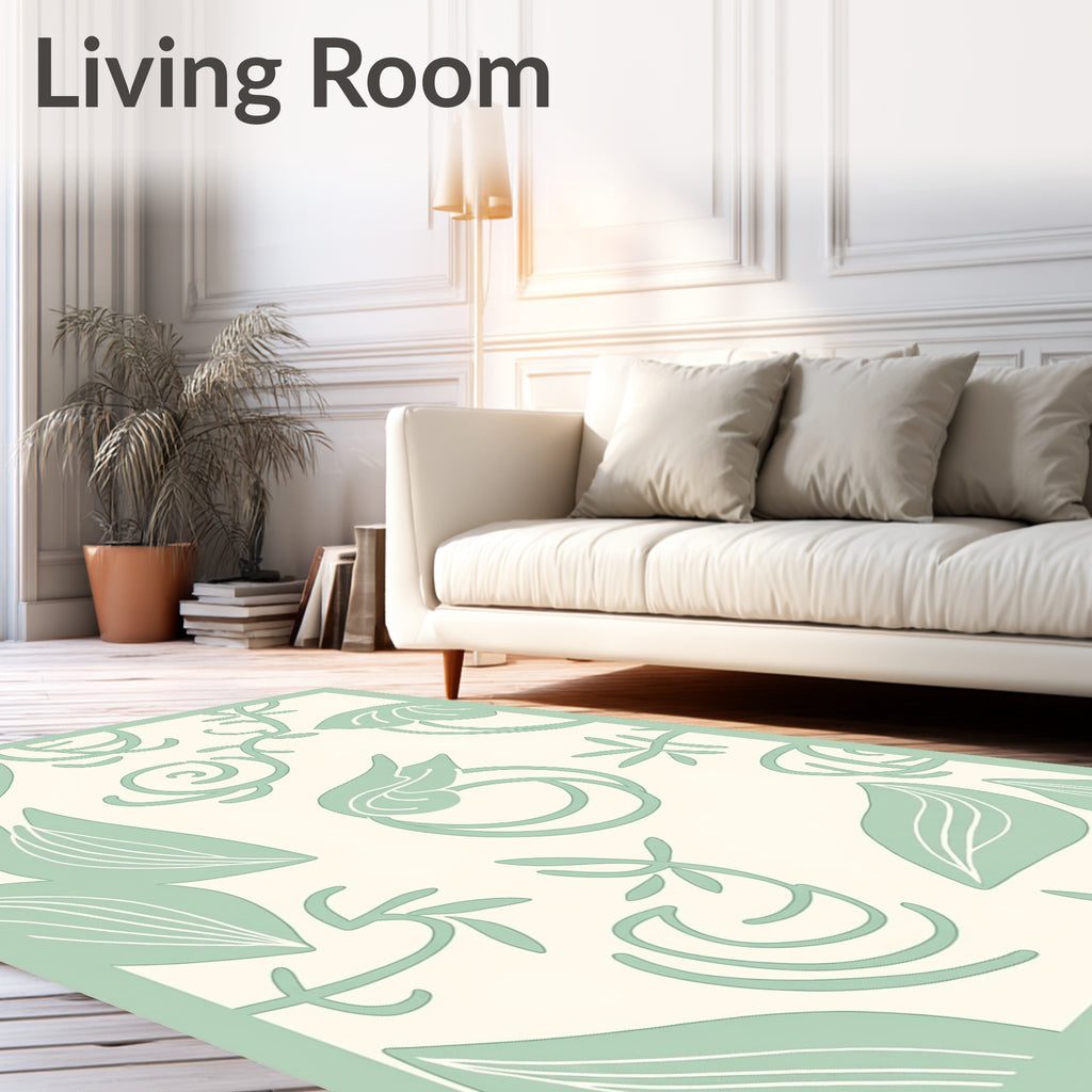 Sage Green Botanical Swirl Art Rug