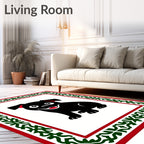 Happy Black Pug Red Green Border Rug