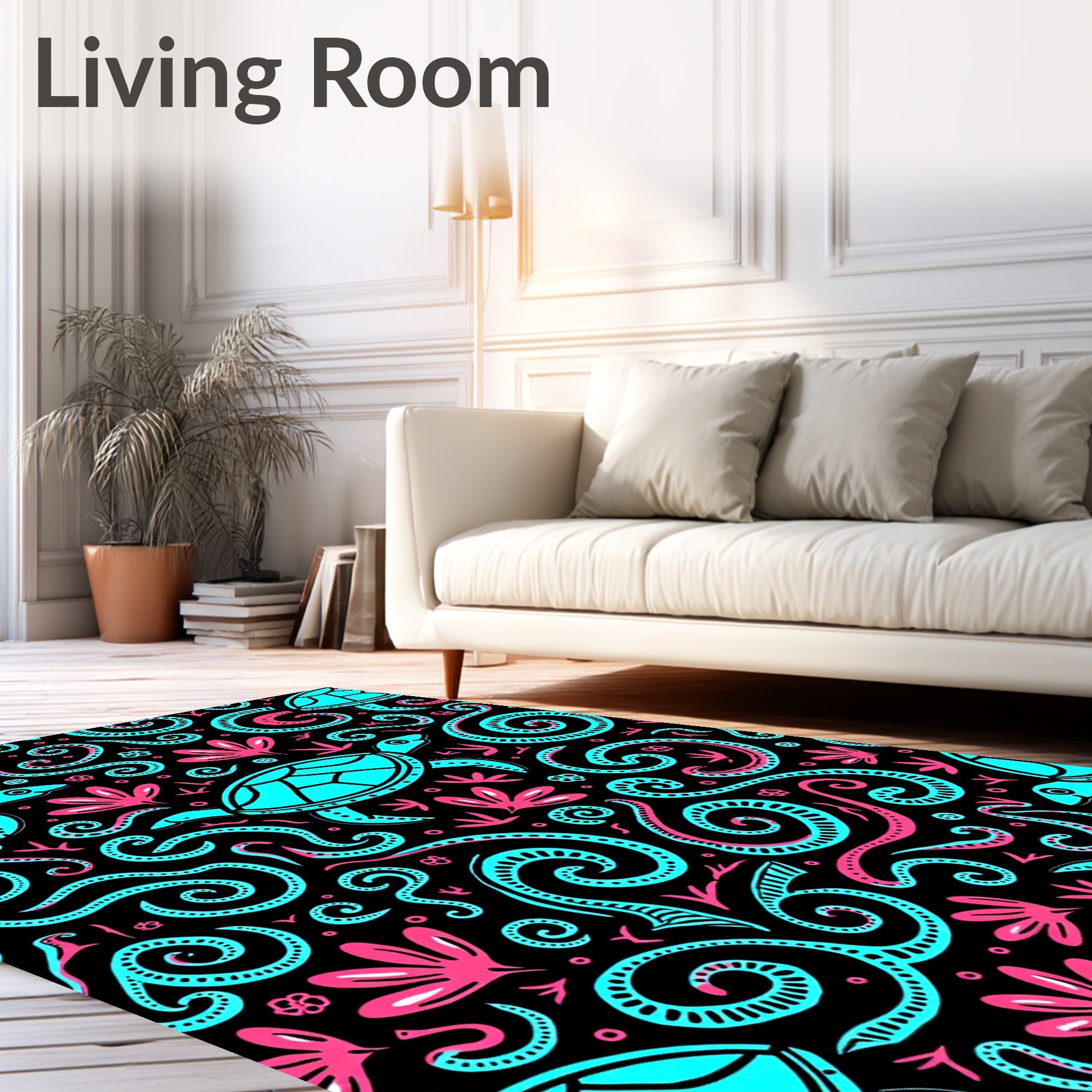 Turquoise Turtle Ocean Swirls Rug
