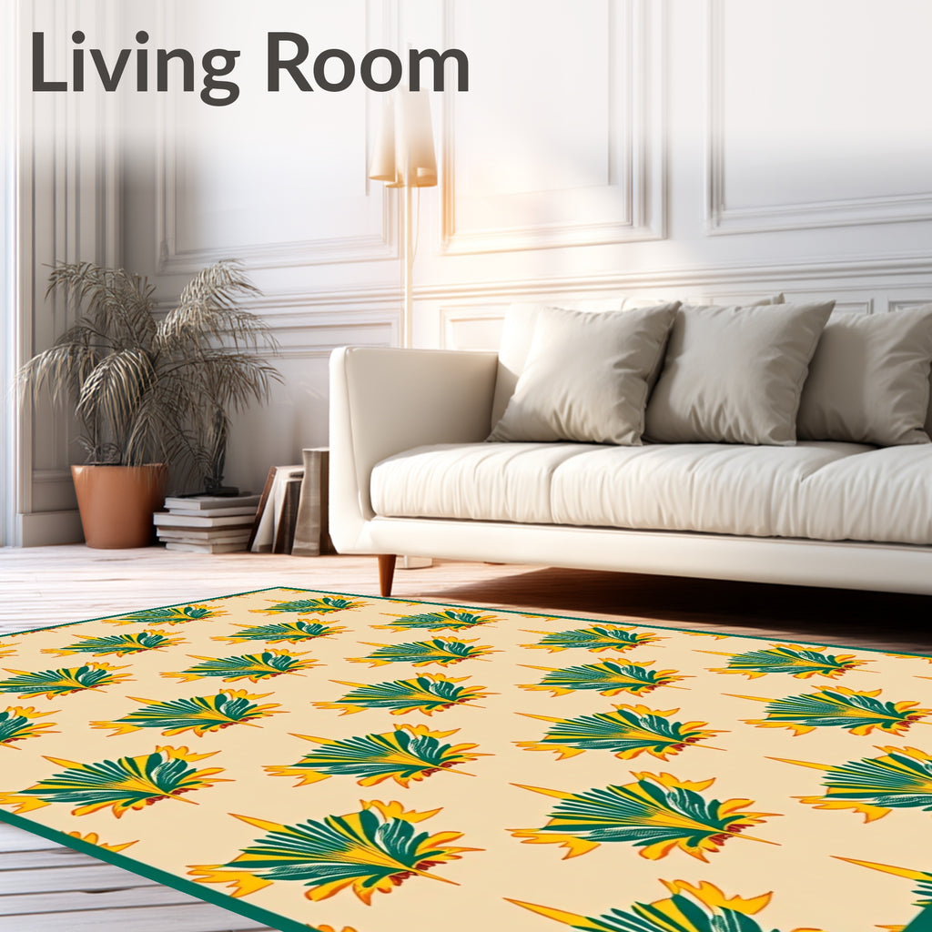 Green Yellow Palm Leaf Medallion Rug