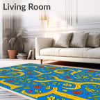 Bold Yellow Floral Accents Blue Rug