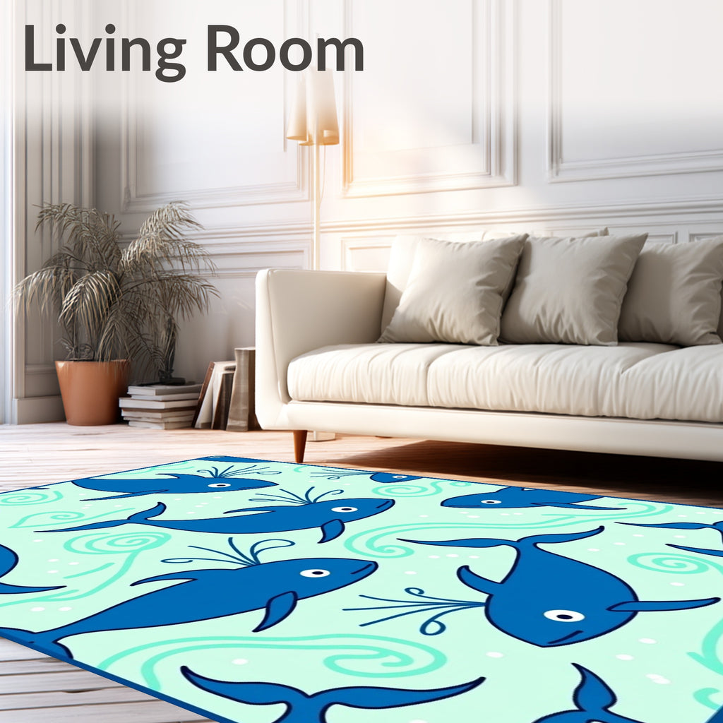 Ocean Blue Whales Sea Swirls Rug