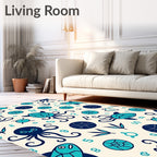 Oceanic Creatures Navy Teal Playful Cartoon Rug