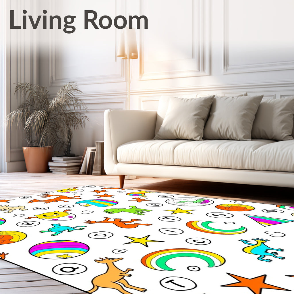 Whimsical Creatures Rainbow Shapes Stars Rug