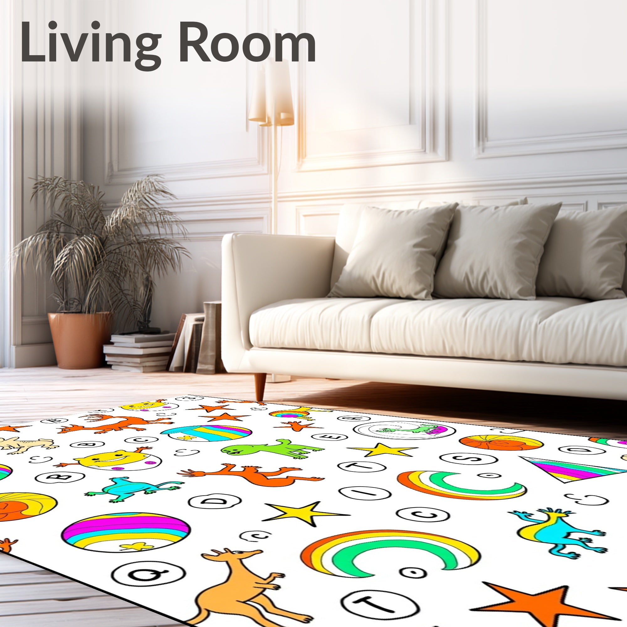 Whimsical Creatures Rainbow Shapes Stars Rug