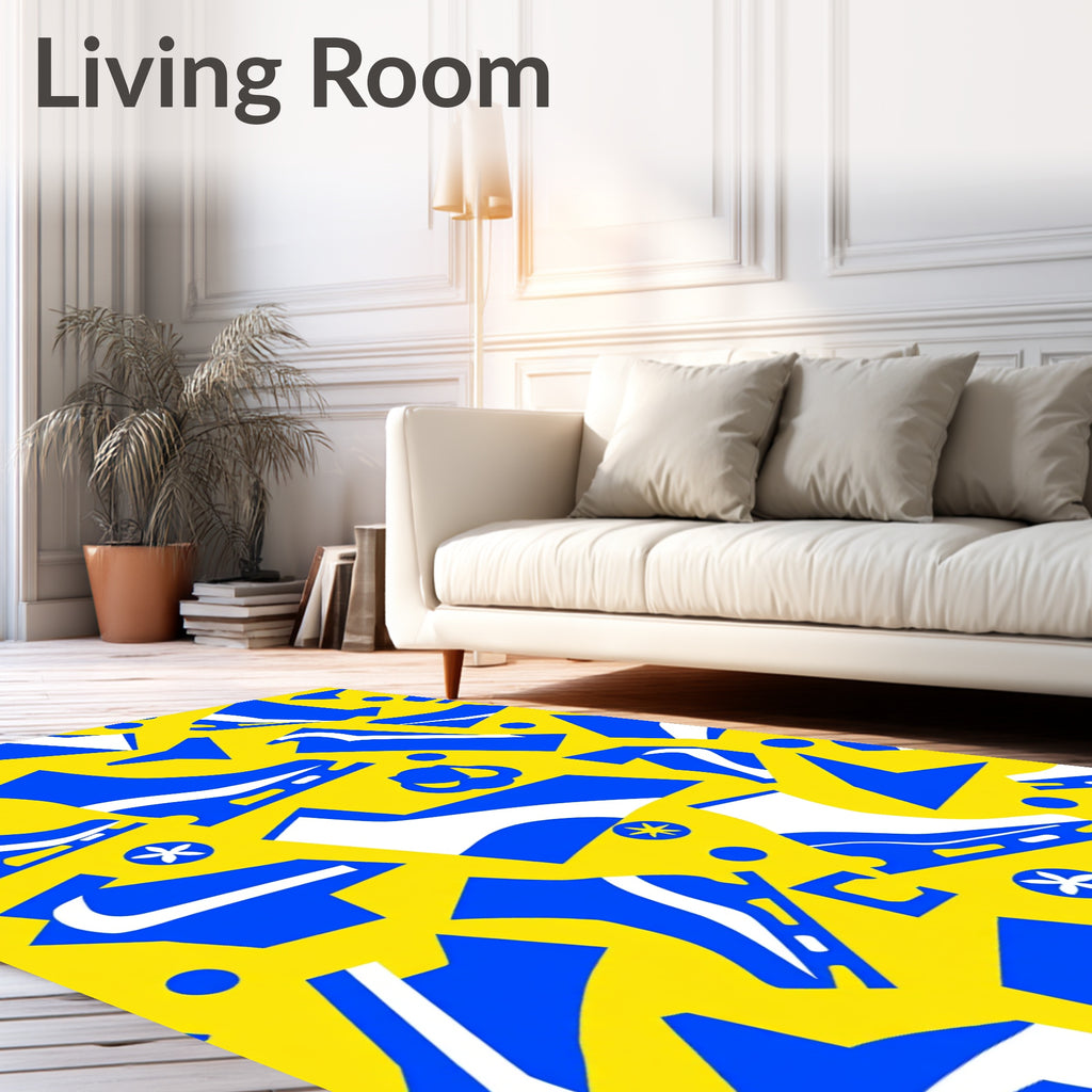 Bold Blue Ice Skate Collage Rug