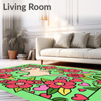 Whimsical Cute Cat Floral Hearts Delight Rug