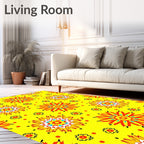 Vibrant Yellow Sunburst Floral Medallions Rug