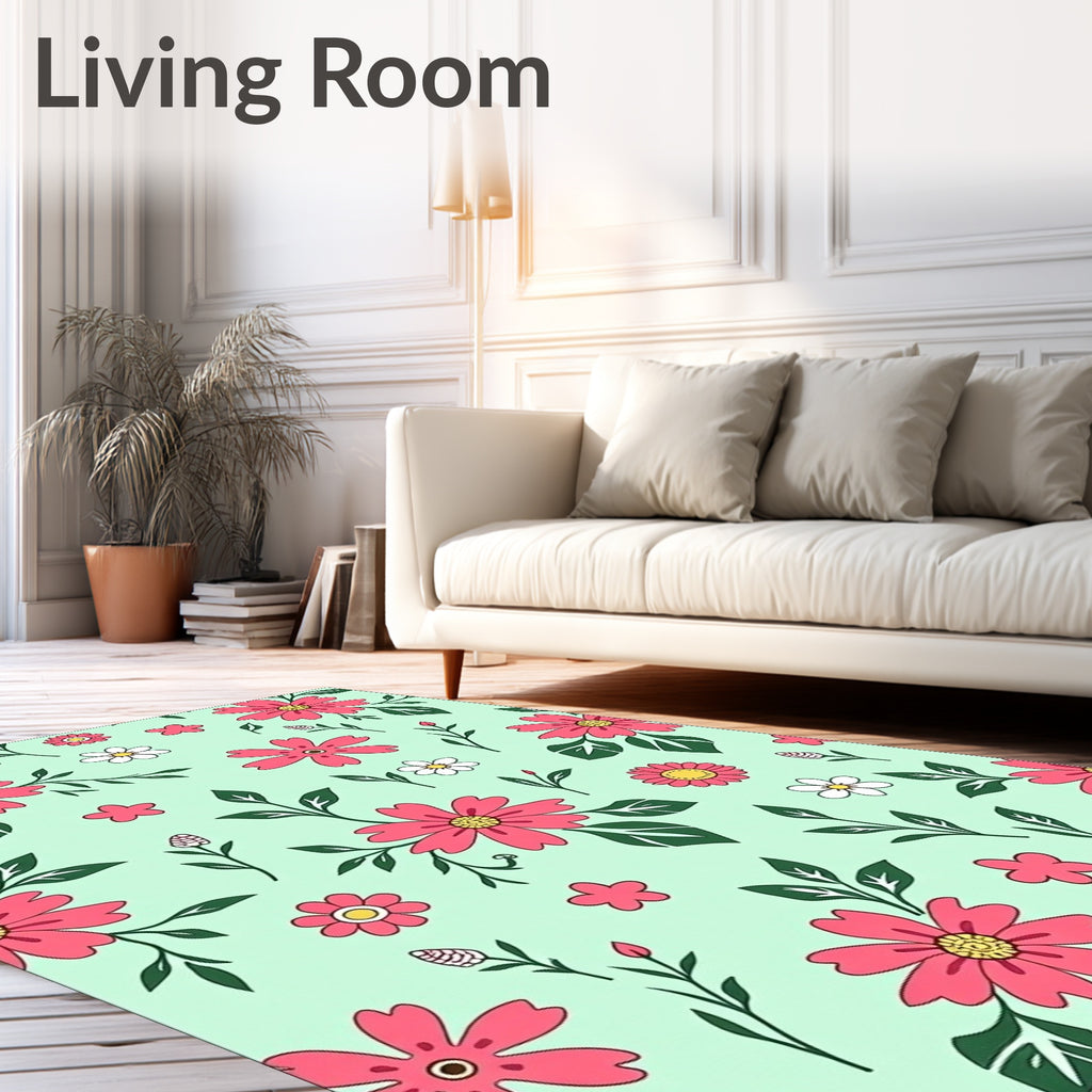 Spring Pink Daisy Meadow Rug