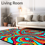 Retro Swirl Red Yellow Aqua Dots Rug