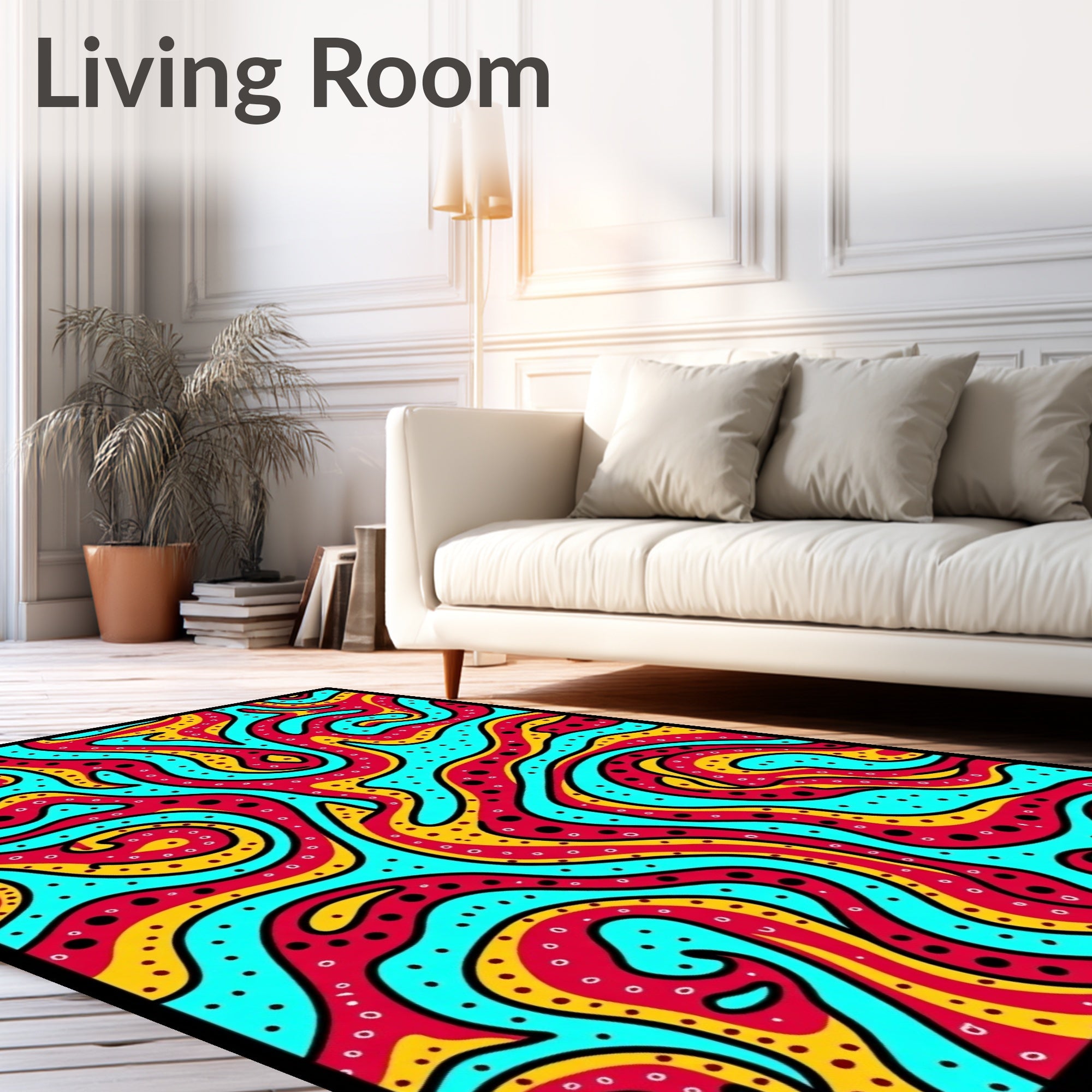 Retro Swirl Red Yellow Aqua Dots Rug