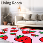 Kawaii Strawberry Pink Background Pattern Rug