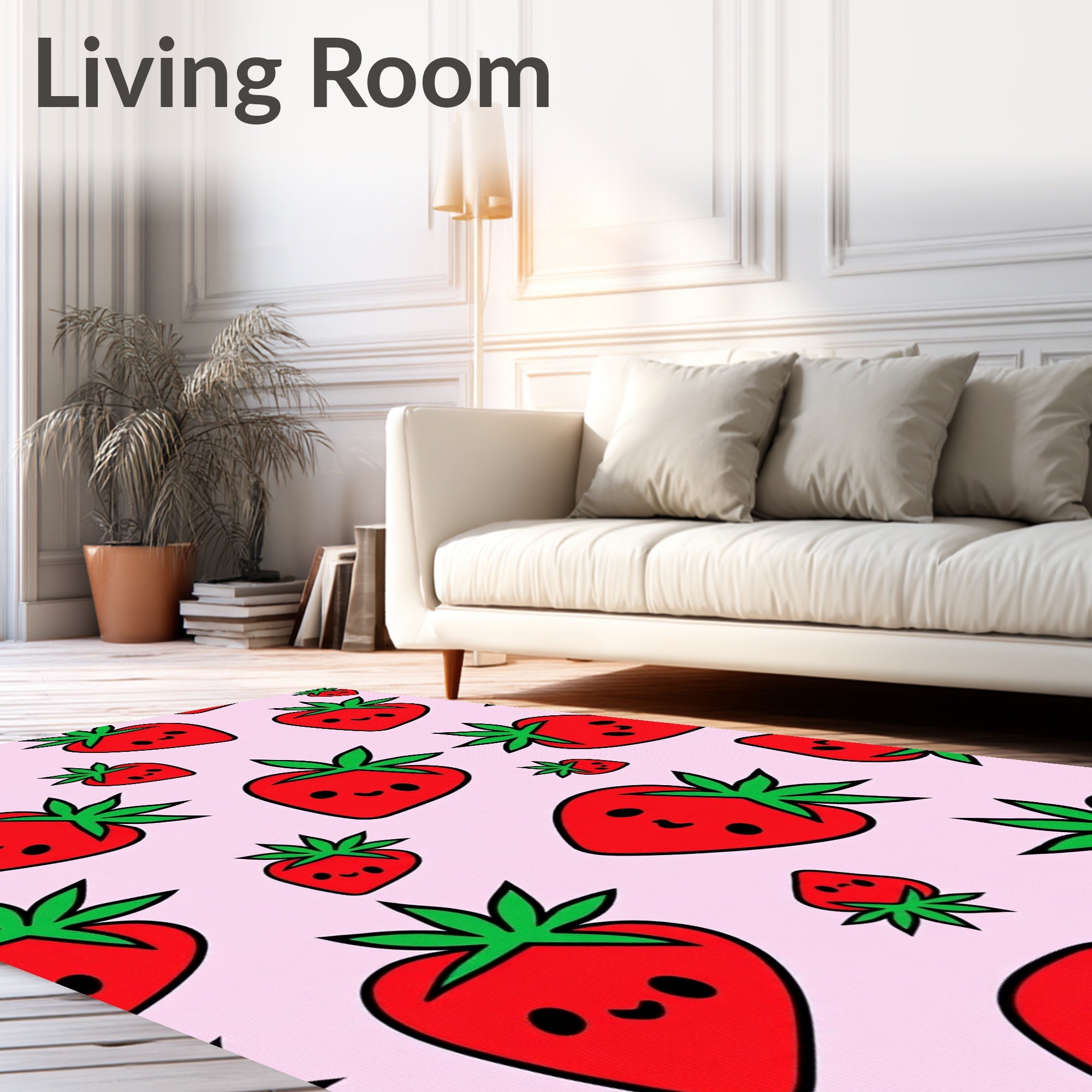 Kawaii Strawberry Pink Background Pattern Rug