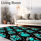 Vibrant Teal Cartoon Heart Swirls Rug