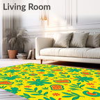 Bright Yellow Tropical Leaf and Letter Rug