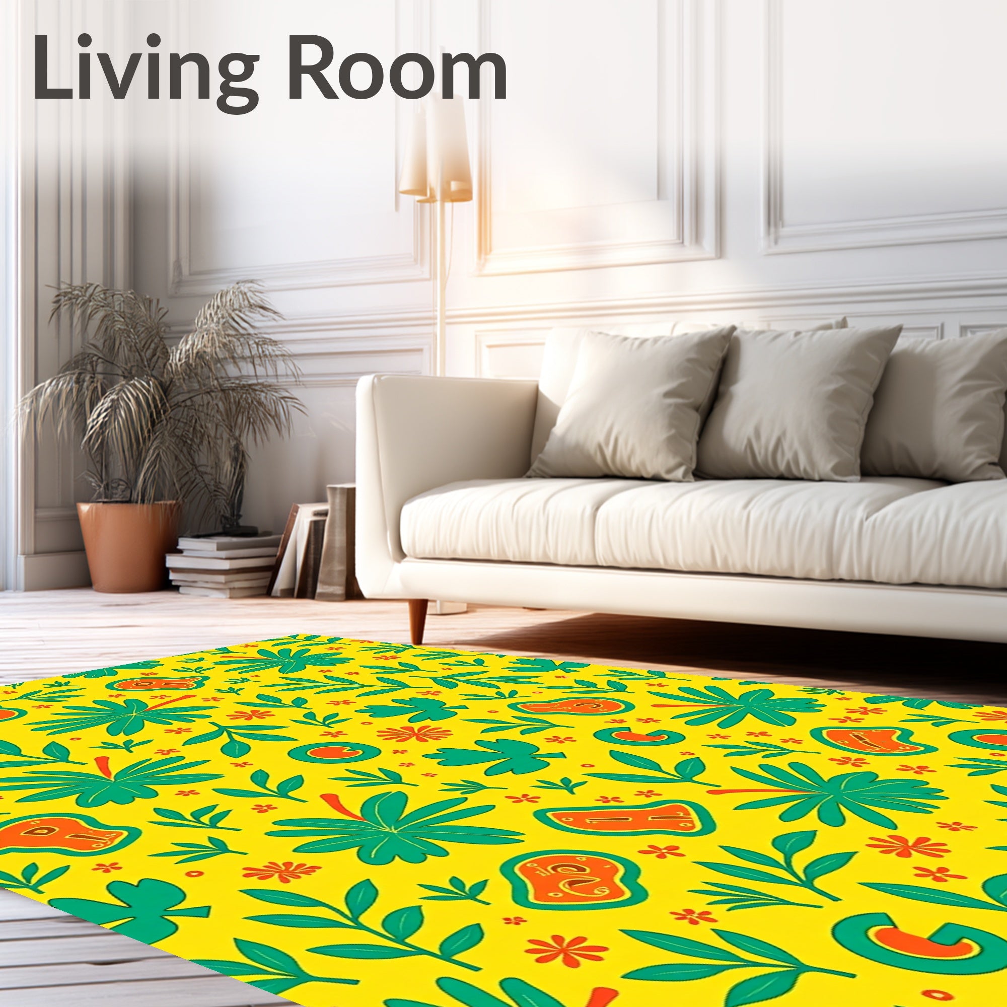 Bright Yellow Tropical Leaf and Letter Rug