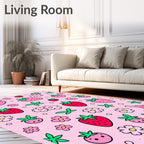 Cute Pink Strawberry Floral Scatter Rug