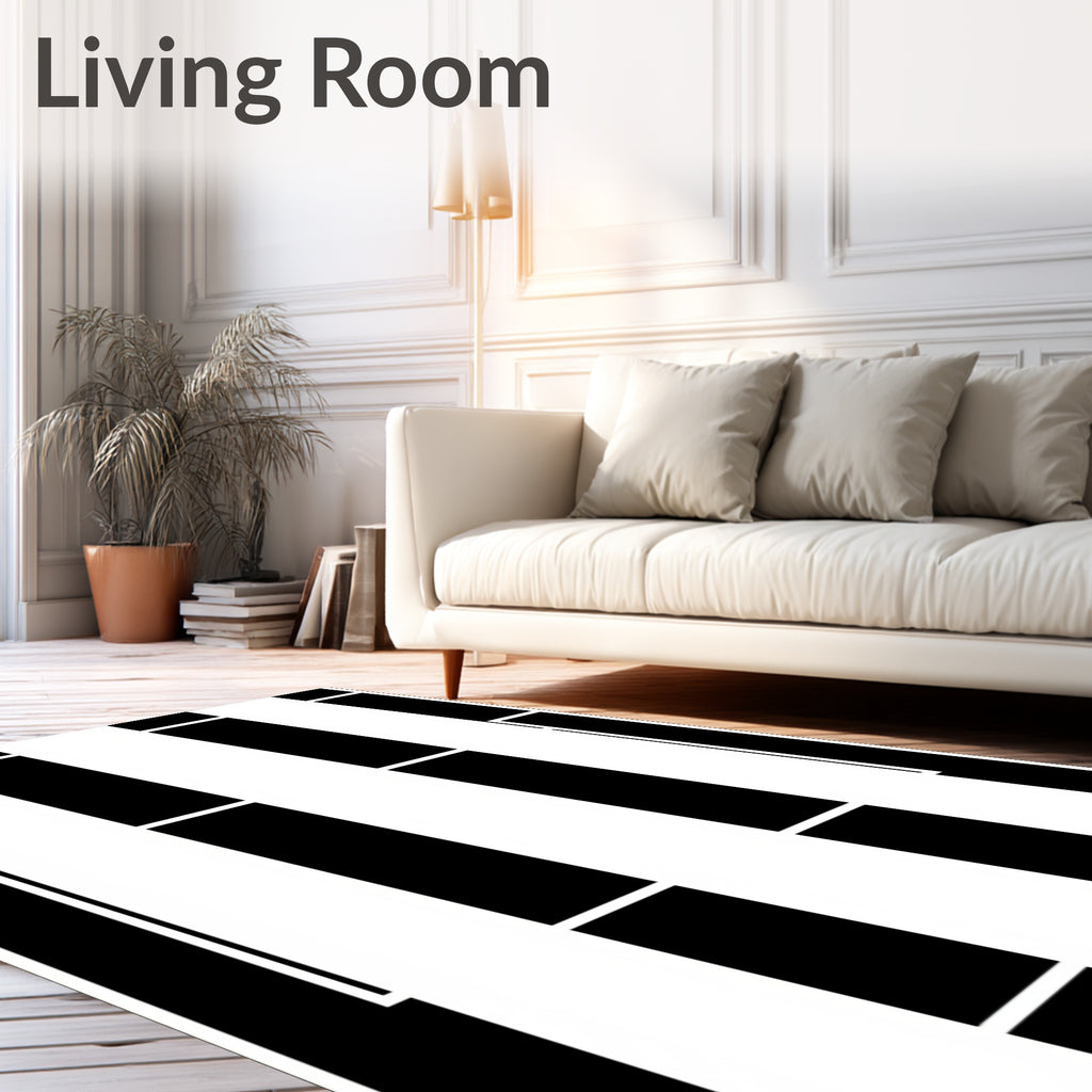 Modern Geometric Black and White Stripes Rug