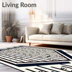 Cream Dark Blue Geometric Tribal Stripes Rug