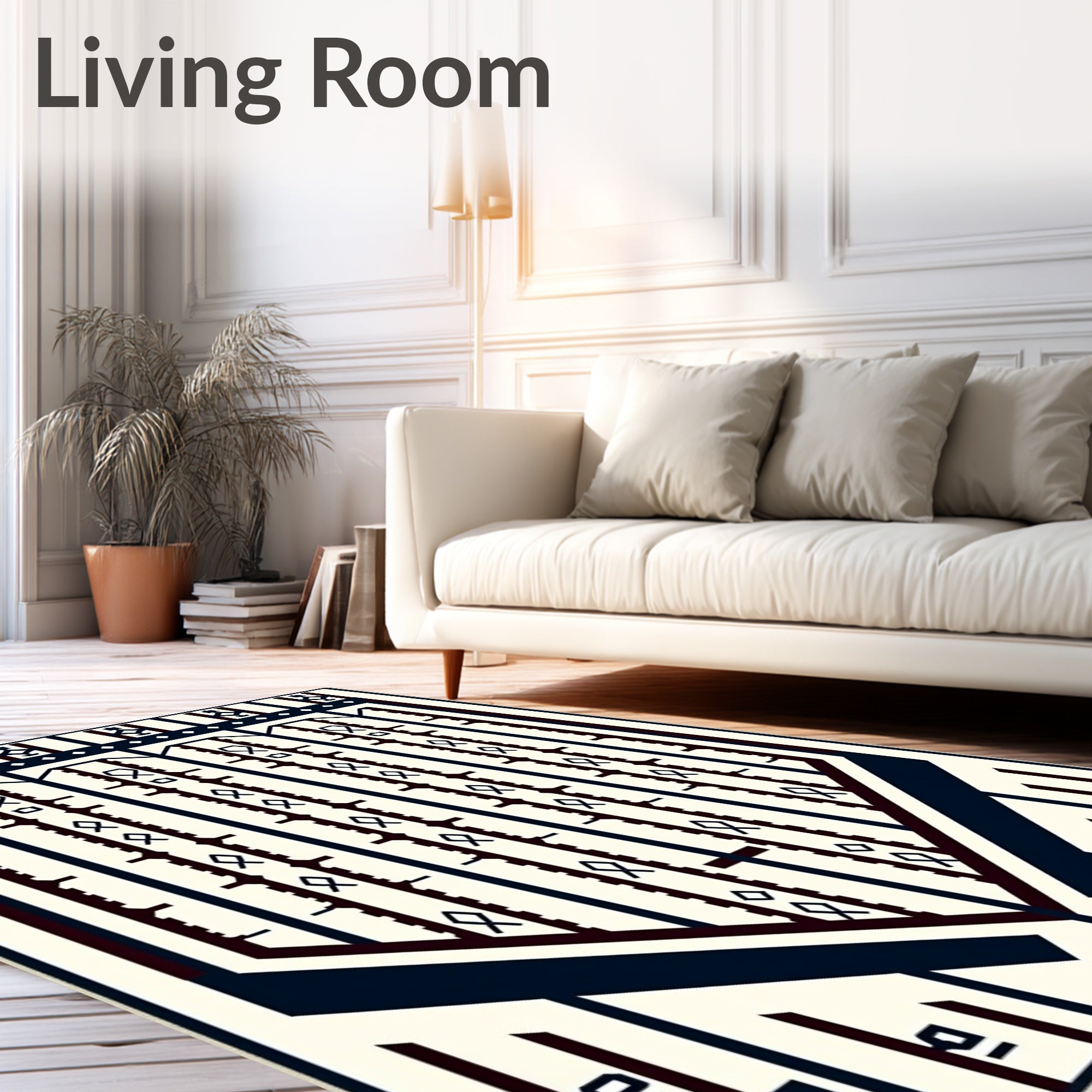 Cream Dark Blue Geometric Tribal Stripes Rug