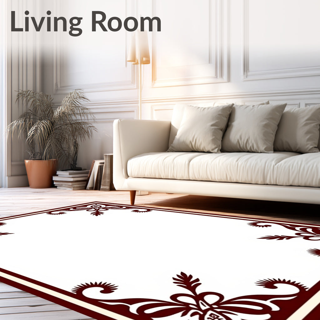 Deep Crimson Floral Border Accent Rug