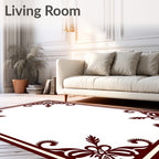 Deep Crimson Floral Border Accent Rug