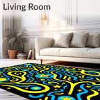 Whimsical Yellow Blue Starry Swirls Rug