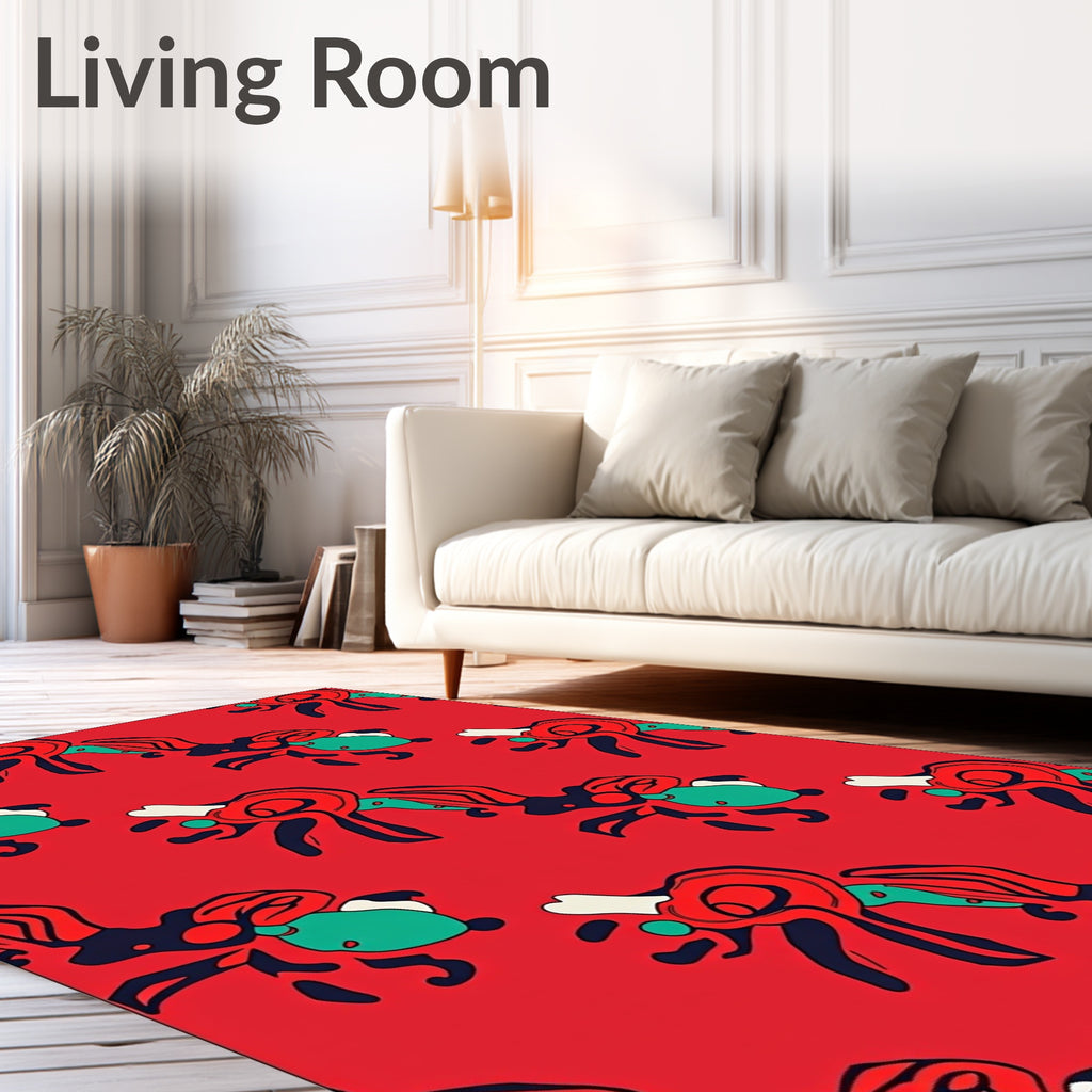 Bold Red Whimsical Creature Repeat Rug