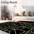 Bold Yellow White Geometric Maze Rug