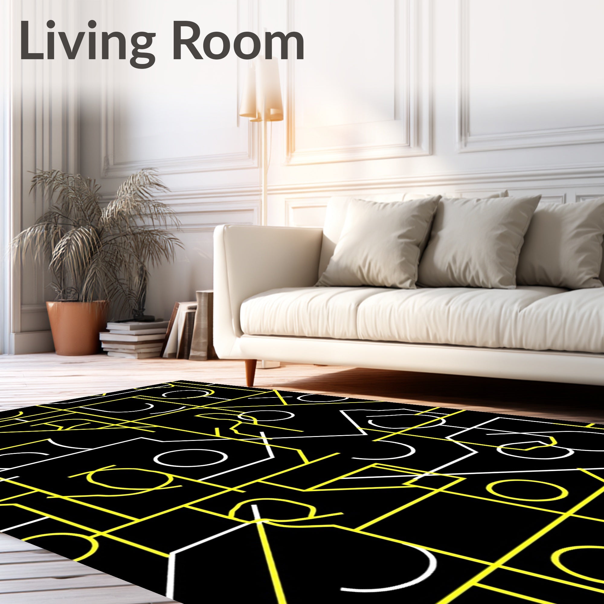Bold Yellow White Geometric Maze Rug