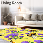 Yellow Bee and Purple Flower Meadow Rug