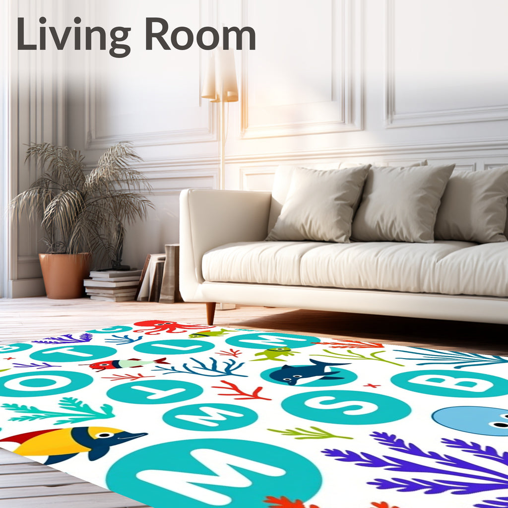 Ocean Alphabet Whimsical Marine Life Rug