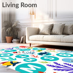 Ocean Alphabet Whimsical Marine Life Rug
