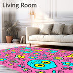 Cute Turquoise Owl Yellow Butterfly Floral Pink Rug