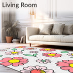 Retro Pink Daisy Floral Garden Rug