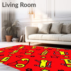 Whimsical Red Yellow Toy Collage Rug