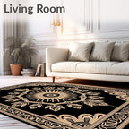Black and Gold Sunburst Floral Medallion Rug