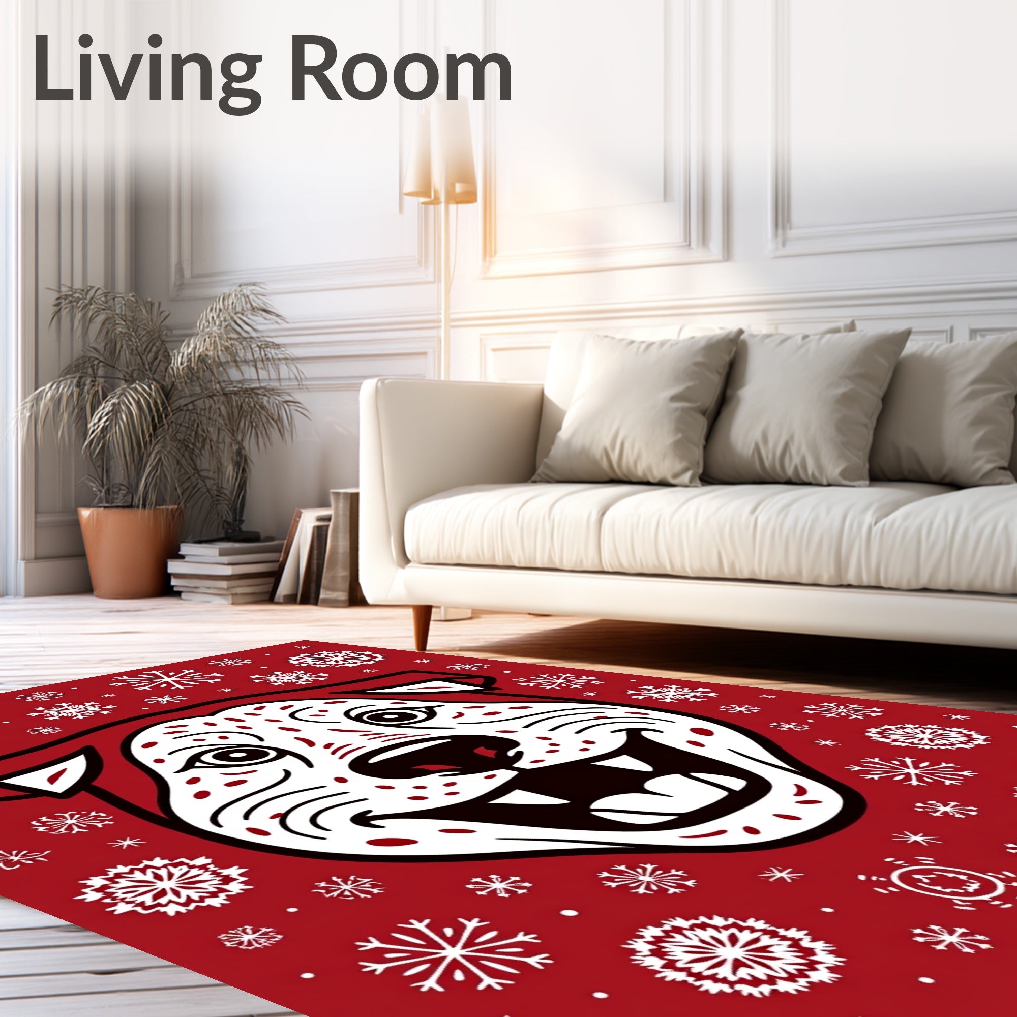 Crimson Dog Snowflakes Festive Greeting Rug