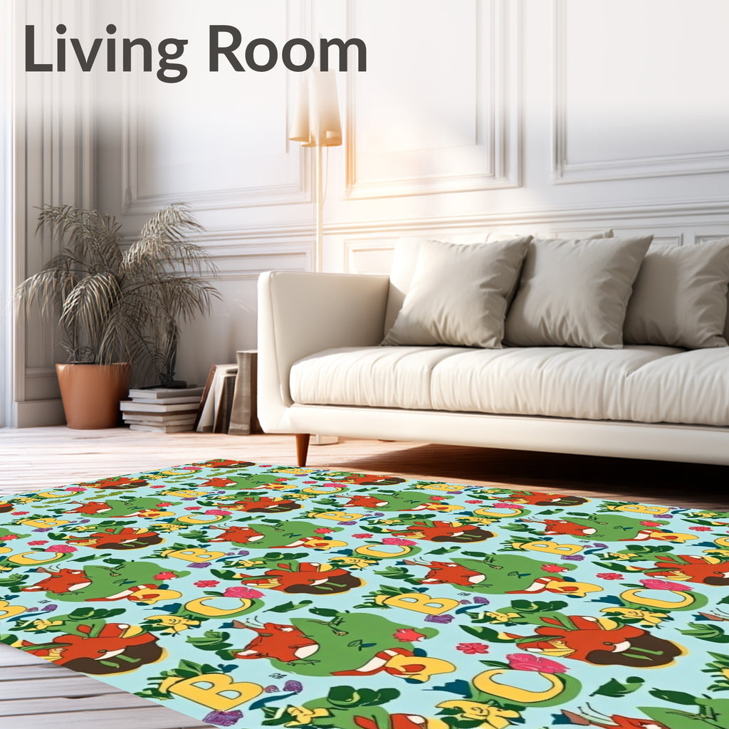 Playful Red Fox Botanical Letters Rug