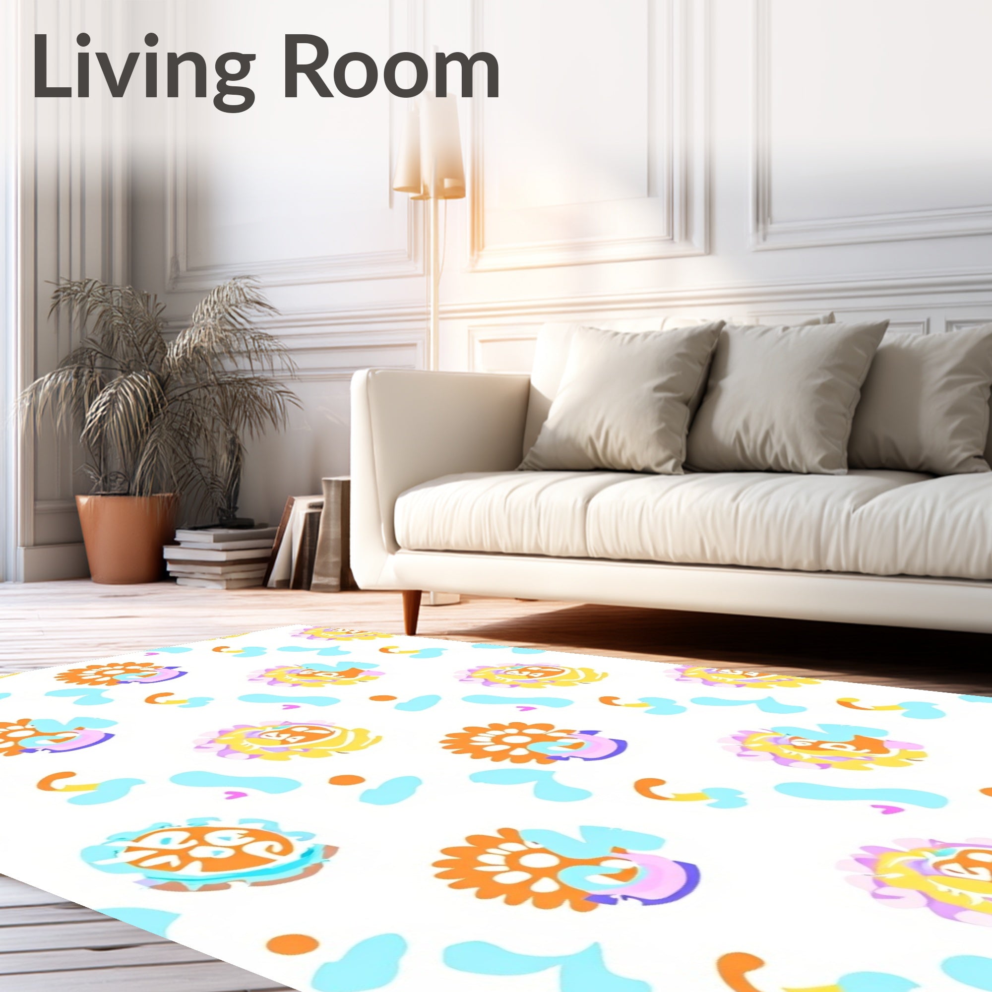Playful Floral Abstract Orange Yellow Rug