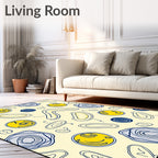 Yellow Blue Cell Organic Swirl Rug
